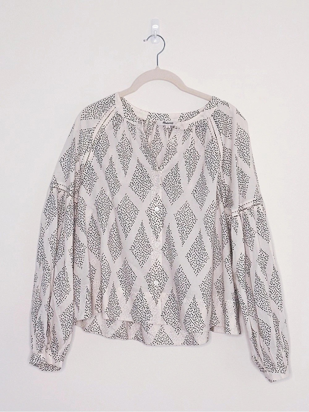 Madewell Geometric Cotton Blouse in White & Black Size Medium